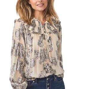 Summum Lurex Flower Blouse Peasant‎ Blouse Made In India sz 42/ XL = 12/14 NWOT